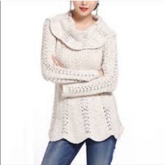 Anthro Little Yellow Bird Pink & Metallic Thread Open Weave Tunic Skater Sweater - Picture 11 of 11